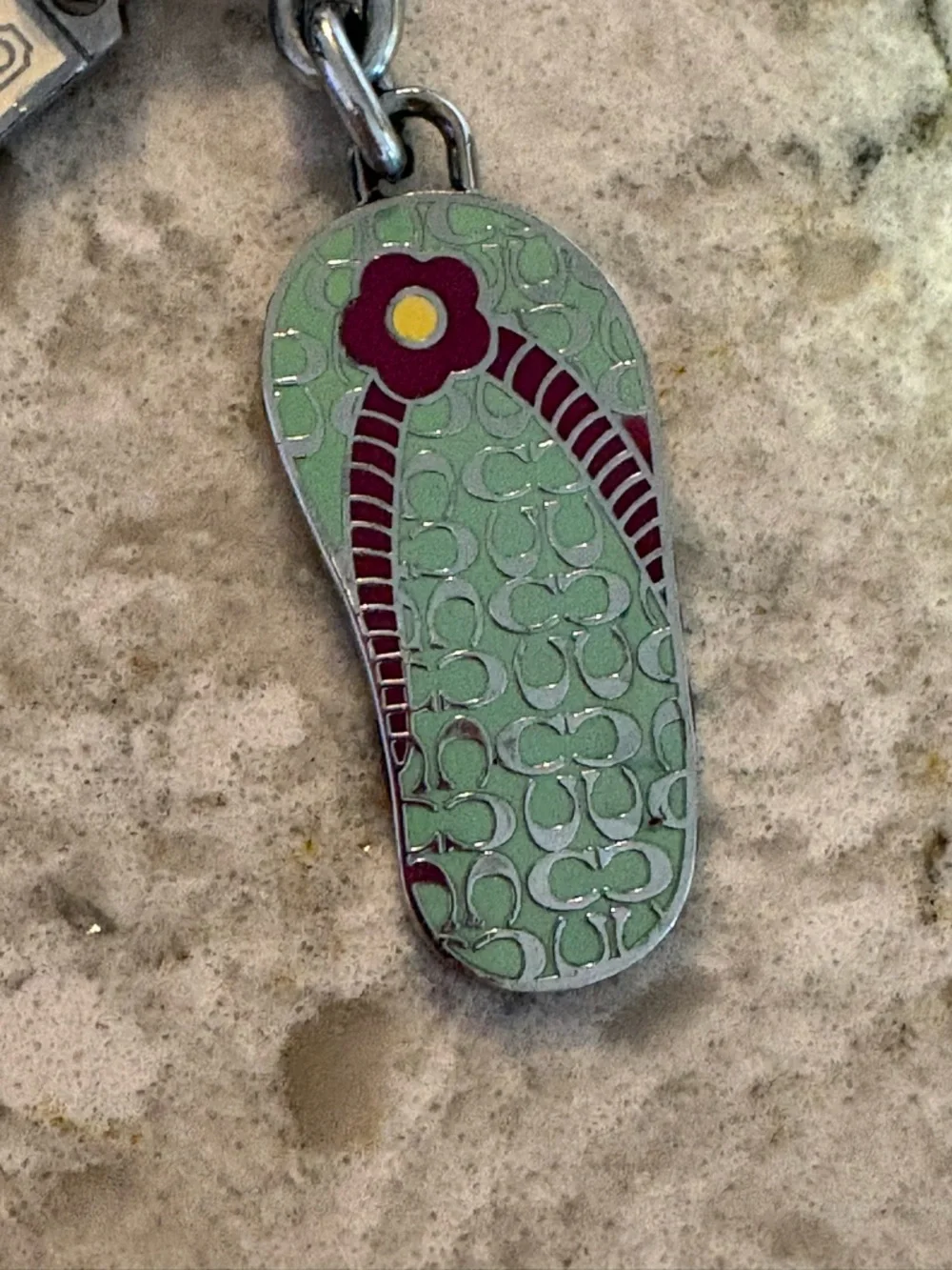 Vintage Y2K Coach Mint Green & Burgundy Flip Flop Keychain Charm